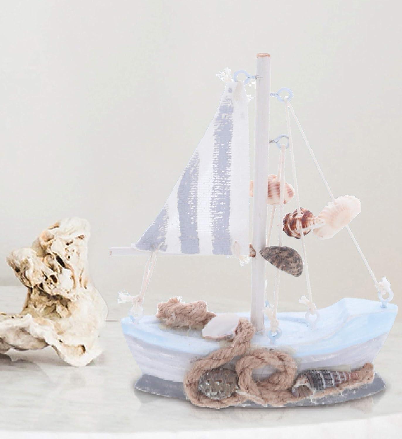 Mini Moonlight Blue and White Wooden Sailboat Figurine