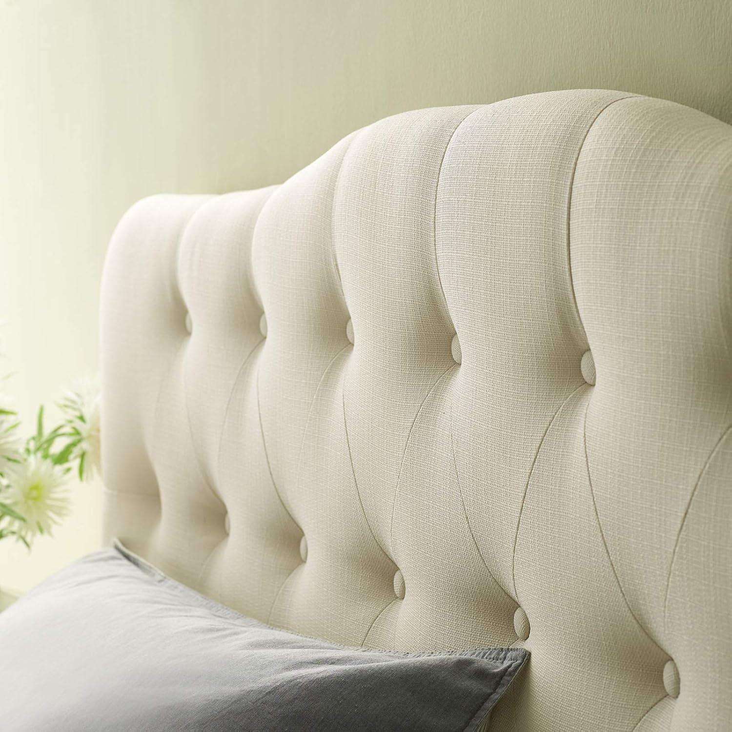 Ivory Tufted Upholstered Full Headboard with Polyester Fabric