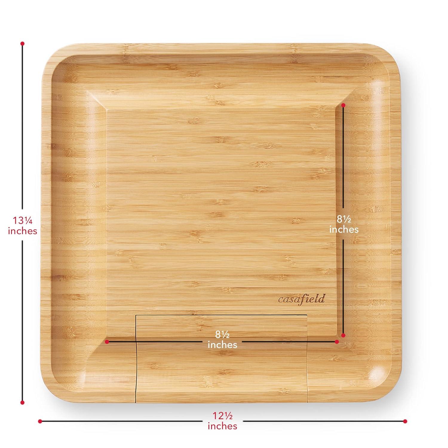 Casafield Bamboo Cheese Cutting Board & 4pc Knife Gift Set - Wooden Charcuterie Serving Tray for Cheese, Meat, Fruit & Crackers