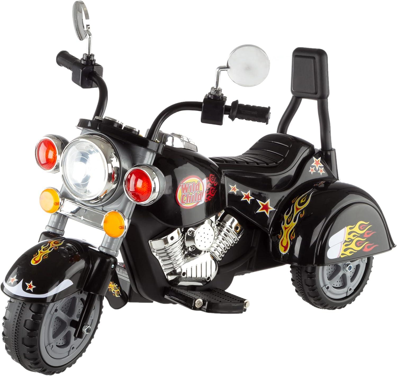 Black 6-Volt Kids Motorcycle with Headlights and Sounds