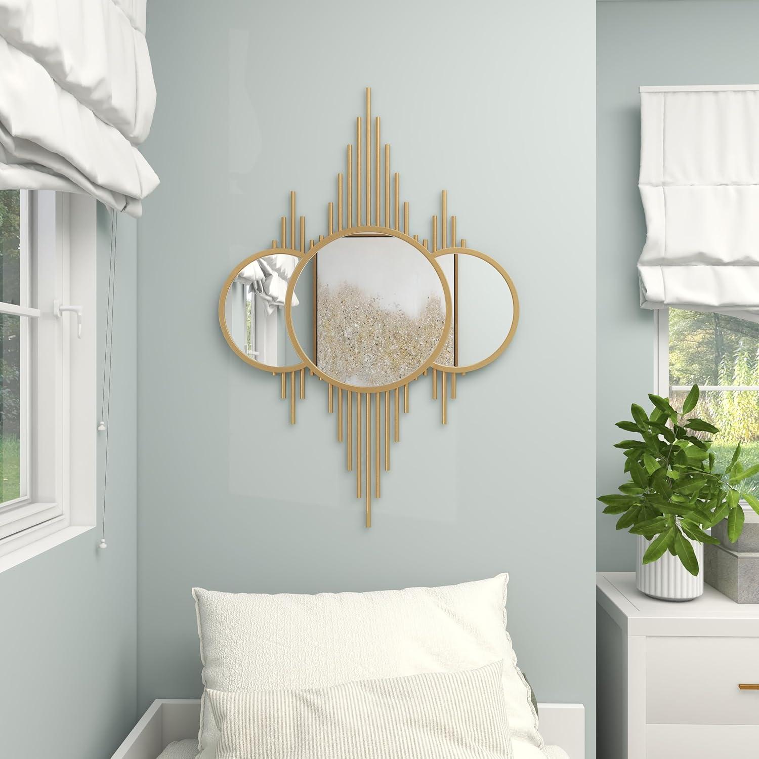 CosmoLiving by Cosmopolitan 3 Overlapping Round Gold Metal, Glamorous and Contemporary Wall Mirror, 27"W x 39"H