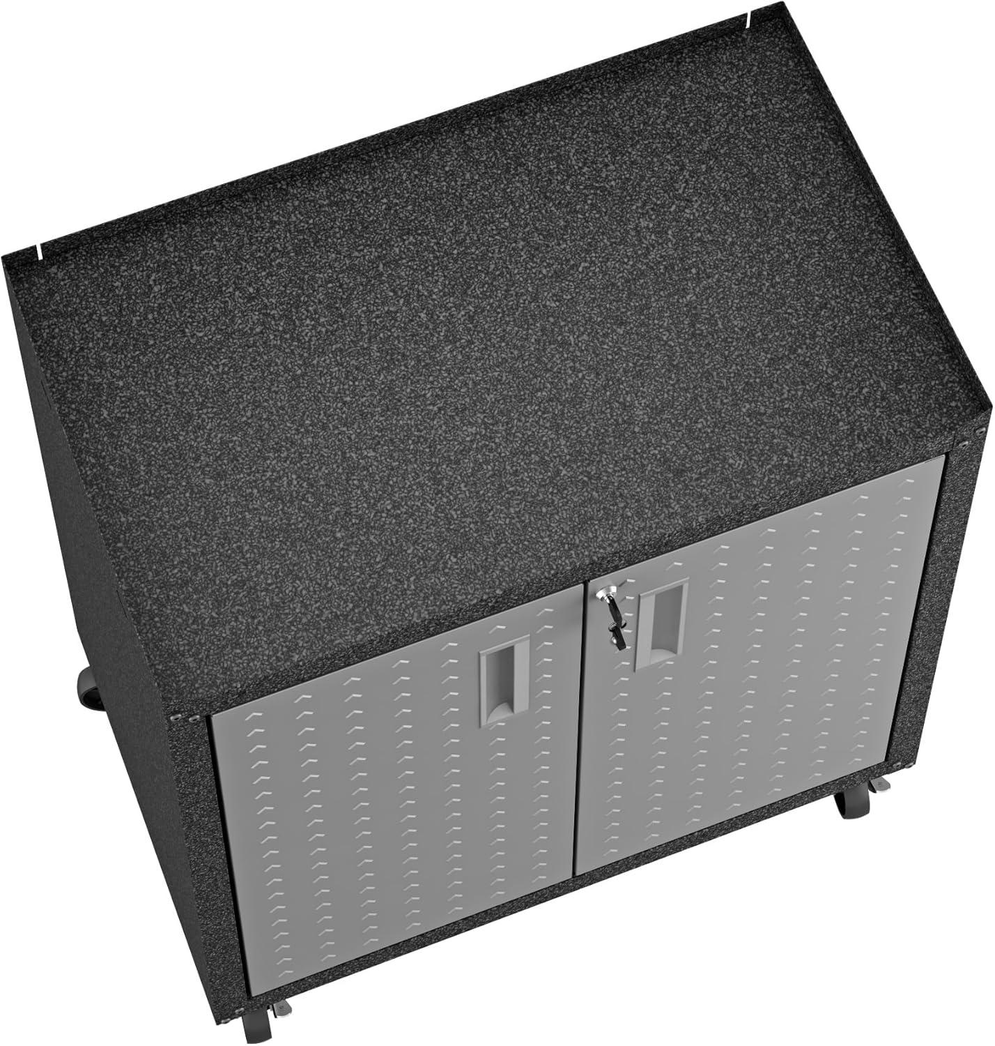 Manhattan Comfort Fortress 2-Door Metal Mobile Garage Cabinet in Gray Black/Grey 2-Door Cabinet