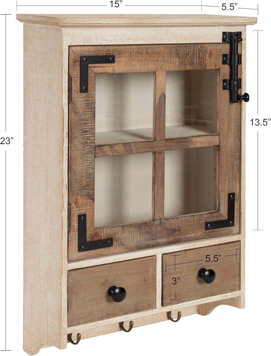 Rustic Brown and White Wood Wall Cabinet with Glass Windowpane Door