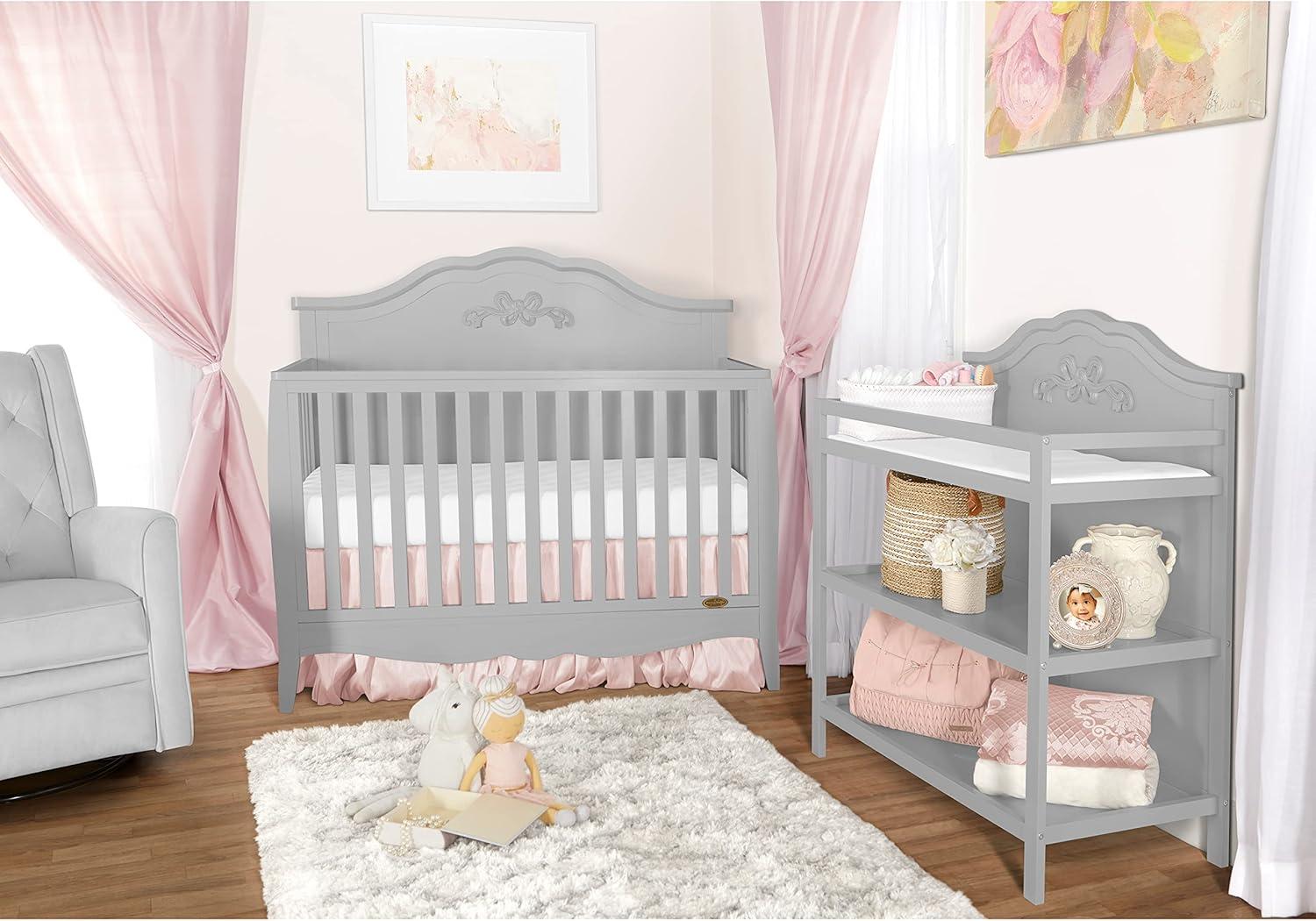 Dream On Me Jasmine 4-in-1 Convertible Mini Crib, New Zealand Pinewood, White