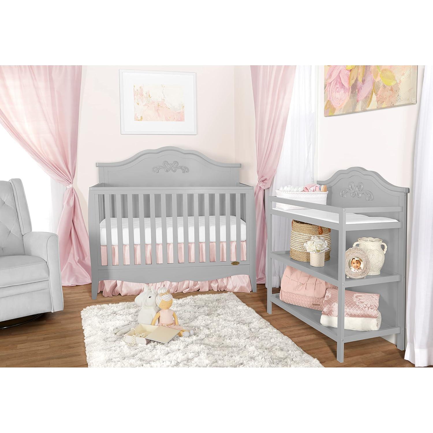 Dream On Me Jasmine 4-in-1 Convertible Mini Crib, New Zealand Pinewood, White