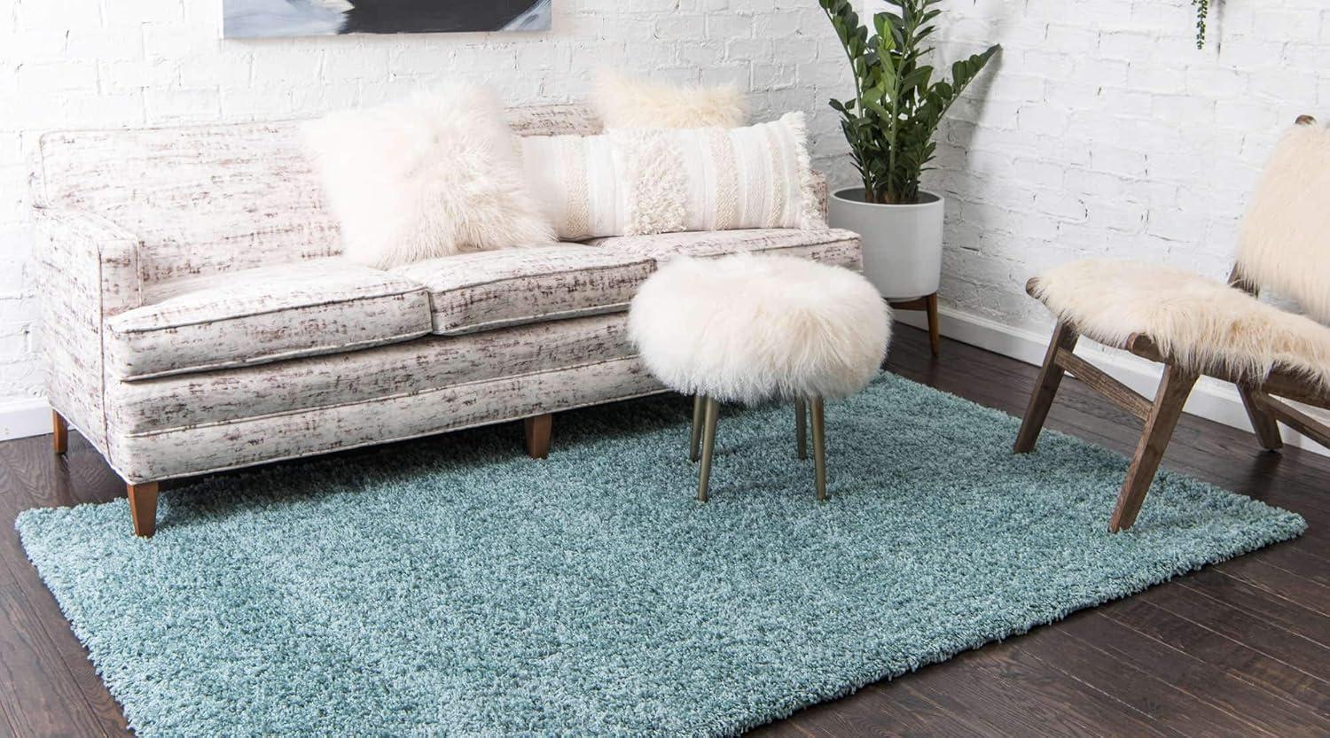 Unique Loom Solid Shag Collection Area Rug (7' 10" x 11' Rectangle Light Slate Blue)