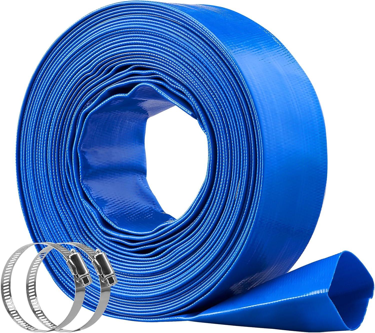 VEVOR Backwash Hose 2 in x 50 ft PVC with Aluminum Camlock C & E Fittings  Clamps for Pumps Sand Filters Pools Drain Blue PVC - Clamps