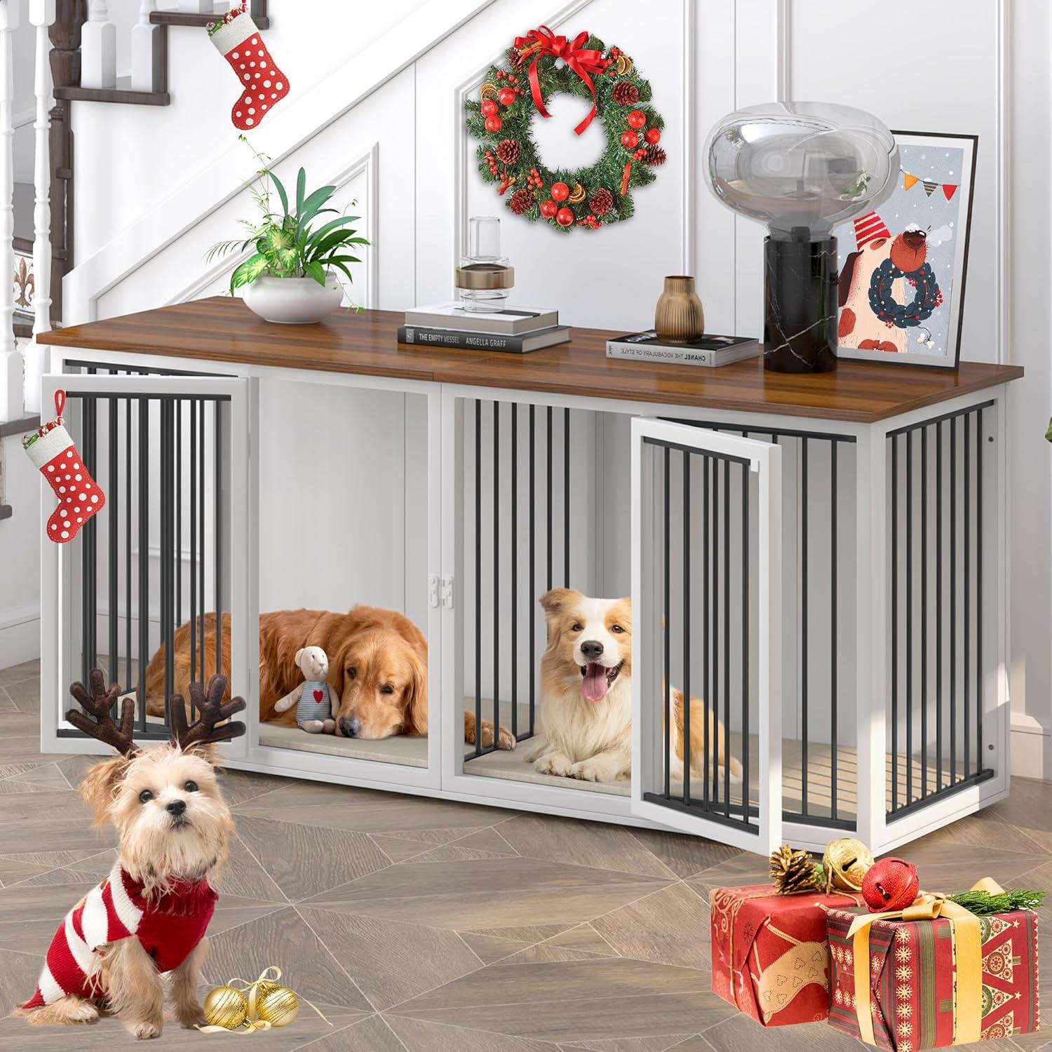 Tucker Murphy Pet™ Large Dog Crate Furniture for 2 Dogs, 71.6'' Steel Frame Dog Crate with Double Doors, Heavy Sturdy Dog Kennel