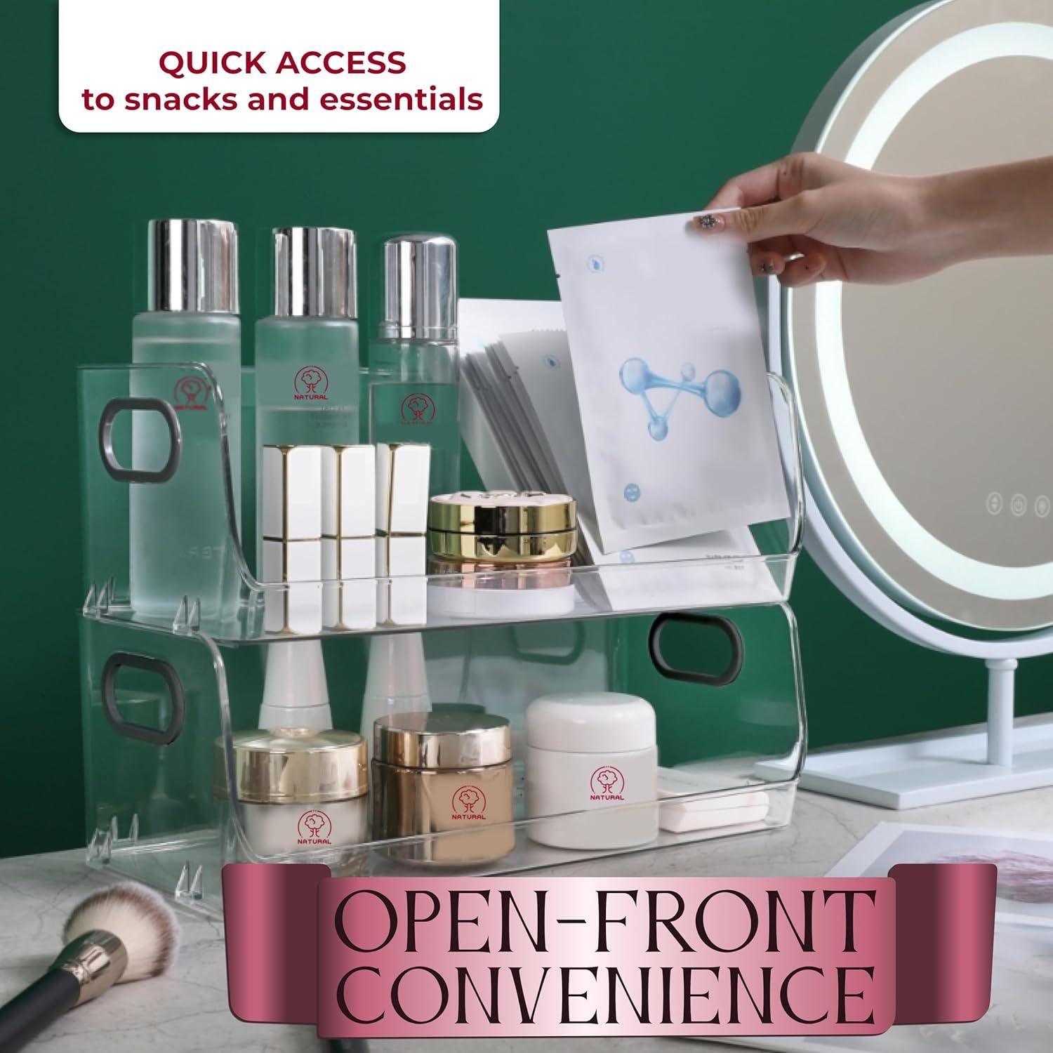 Skywin Stackable Clear Storage Bins For Pantry (2 Small + 2 Large) - Clear Acrylic Organizers and Storage Bin For Kitchen’s Shelf, Cupboard, or Cabinet - Clear Containers for Organizing Snacks