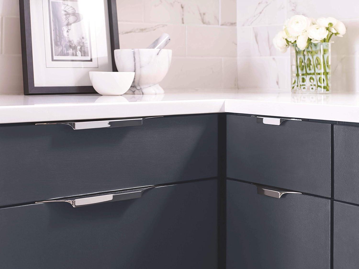 Polished Chrome Modern Cabinet Edge Pull with Mounting Hardware