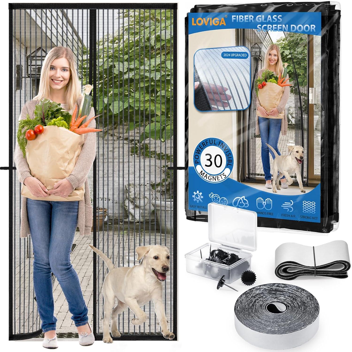 Heavy Duty Door Screen Magnetic Closure, LOVIGA Thickened Fiberglass Screen Door Mesh, Self Sealing, Tear Resistant, Easy Assemble, Fine Mesh Keep Bugs Out Fit Door Size 36 Inch X 78 Inch