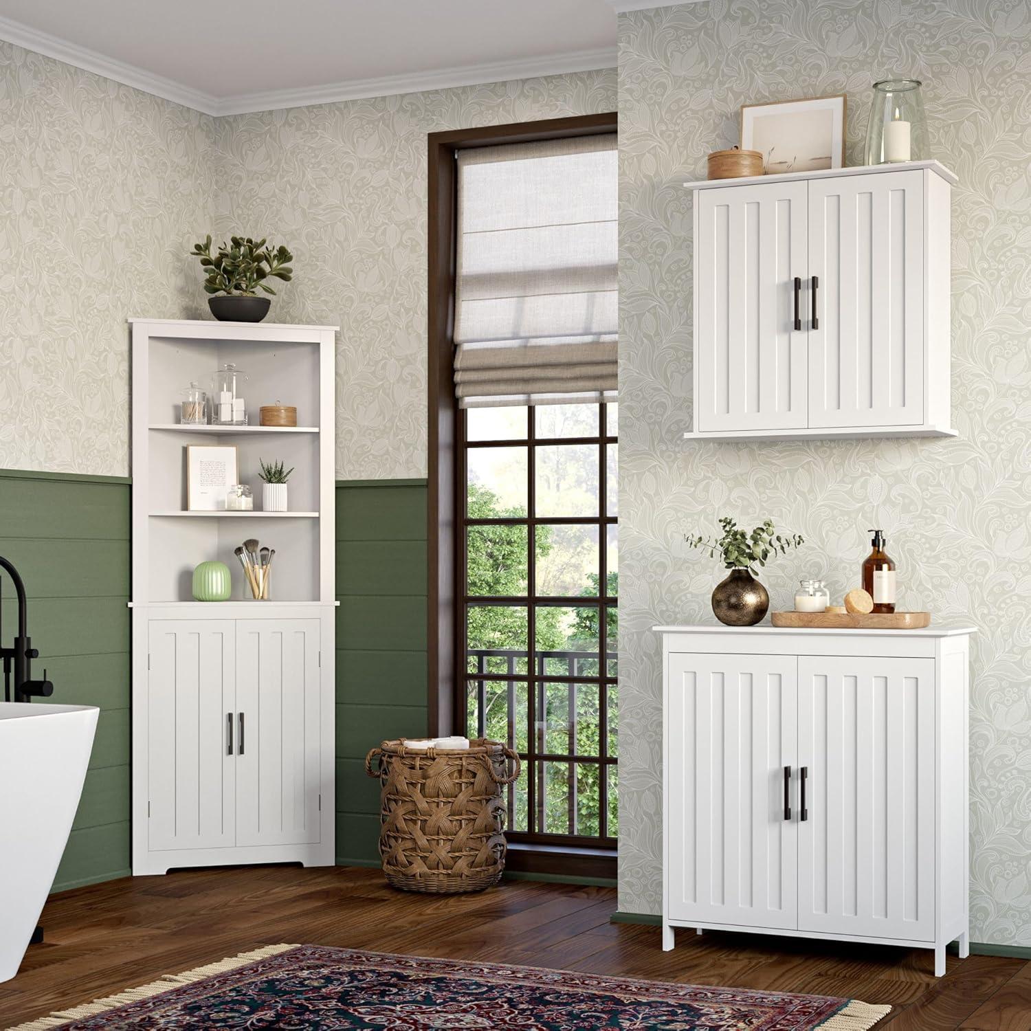 RiverRidge Monroe Two-Door Bathroom and Laundry Storage Cabinet with Adjustable Shelves - White