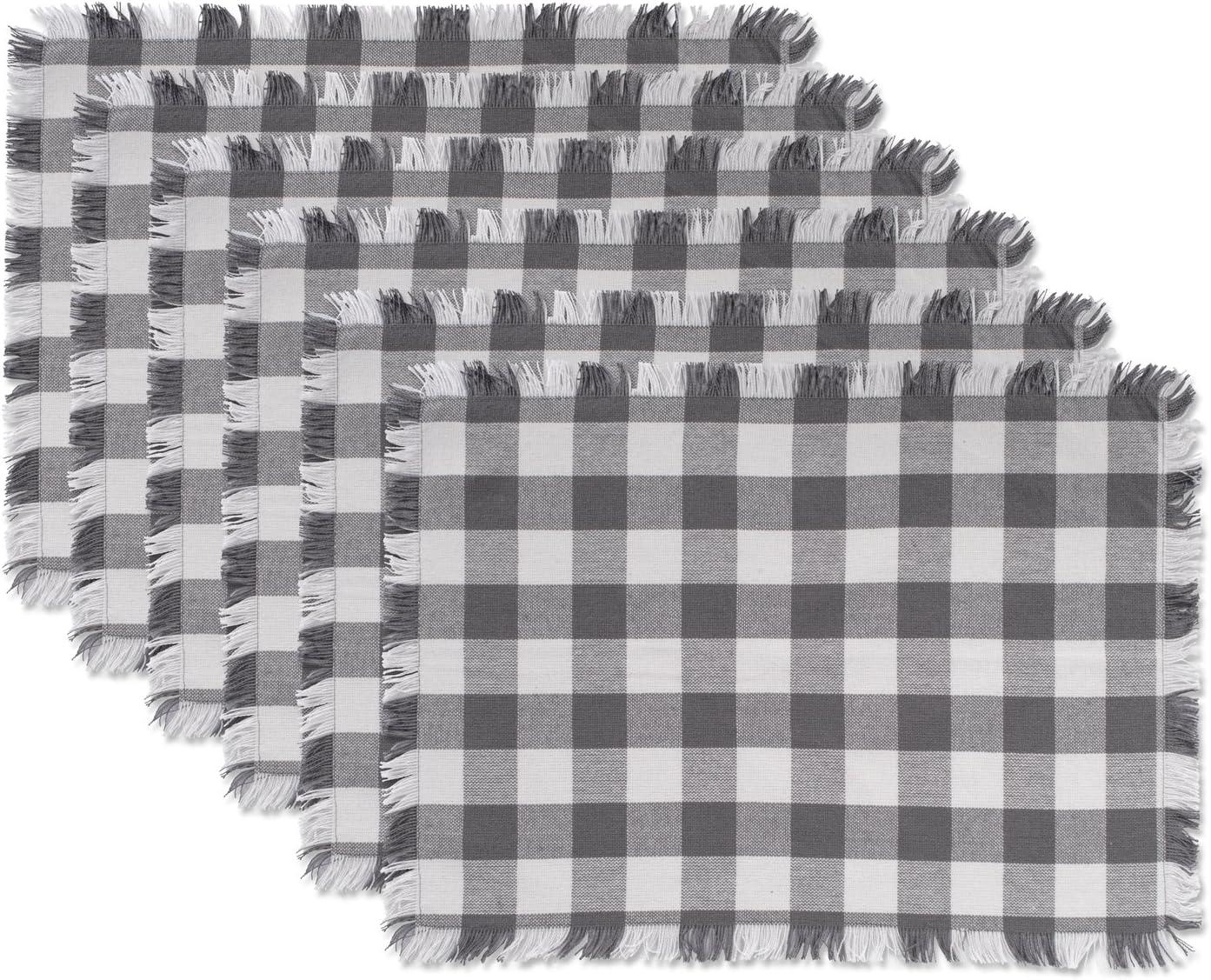 Gray Checkered Cotton Fringed Placemats, Set of 6