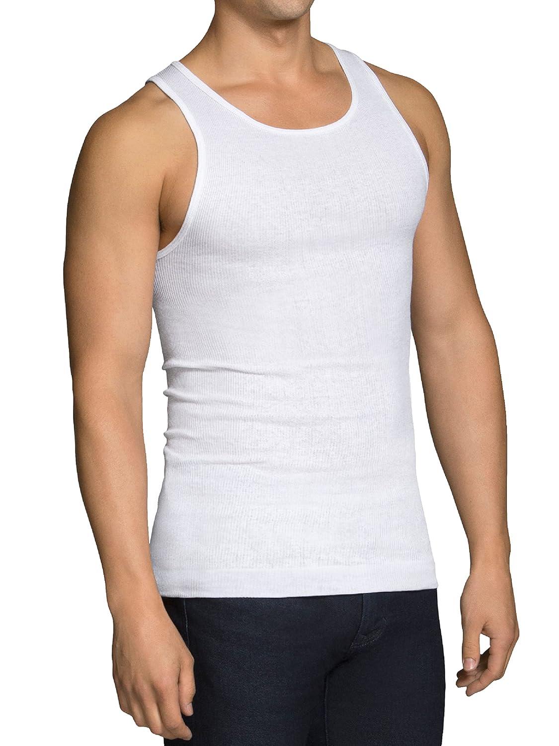 Fruit of the Loom Men's EverSoft Cotton A-Shirt Tank Top Undershirts, 14-Pack, Moisture-Wicking, White, Sizes S-XL