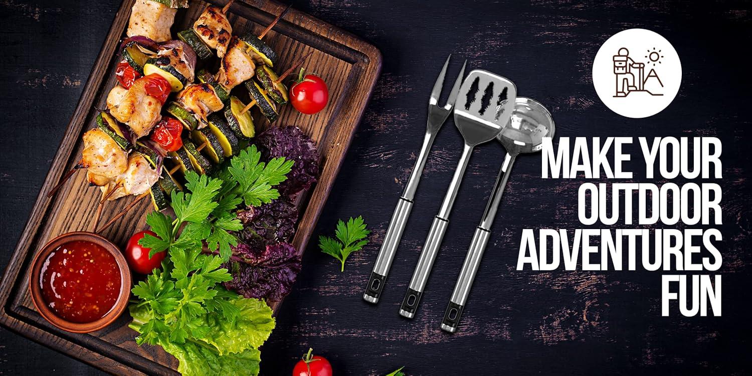 11-Piece Stainless Steel Camping BBQ Utensil Set with Black Case