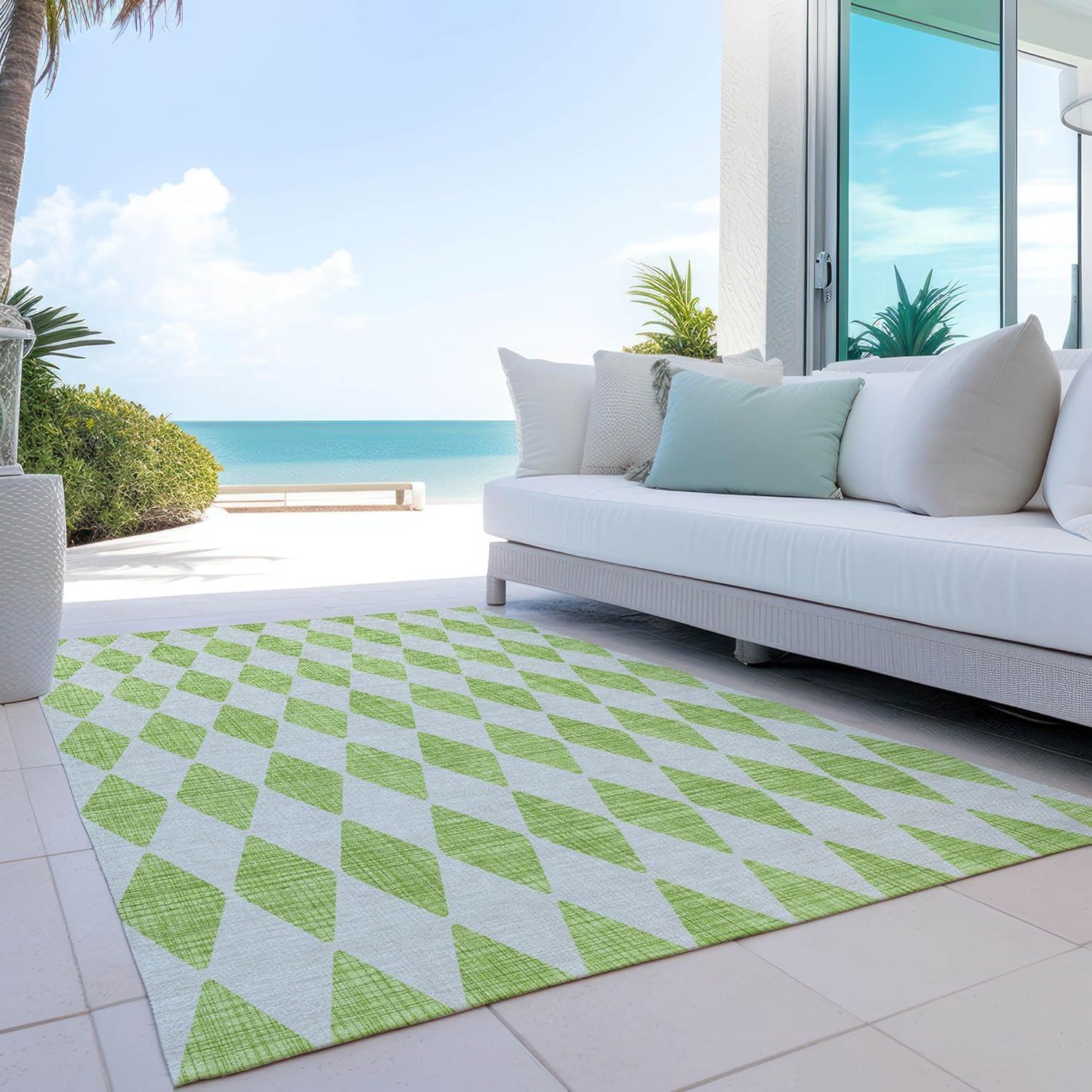 Lime Diamond Pattern 9' x 12' Synthetic Washable Rug