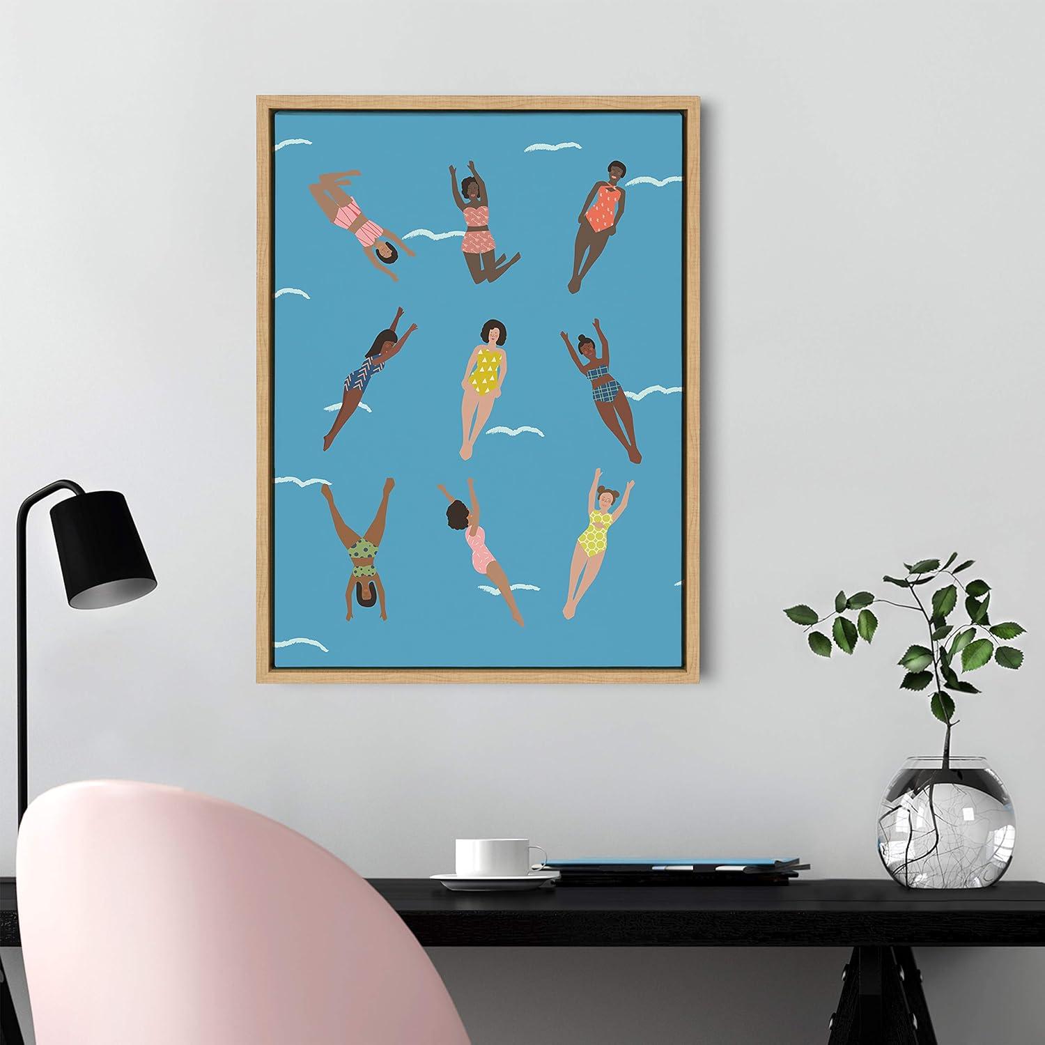 18" x 24" Sylvie Swimmers Framed Canvas by Queenbe Monyei Natural - Kate & Laurel All Things Decor