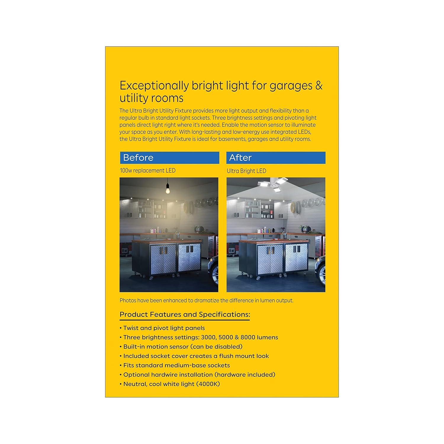 GE Ultra Bright Cool White Utility Light Fixture: LED Garage & Utility Room Light, 8000 Lumens, 80W, Energy Star Certified