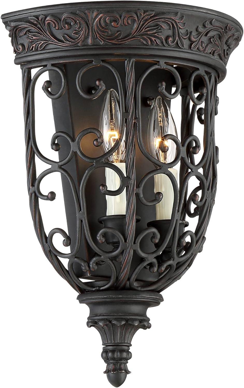 Franklin Iron Works French Scroll Rustic Wall Light Sconce Rubbed Bronze Hardwire 10 1/2" Fixture for Bedroom Bathroom Vanity Reading Living Room Home