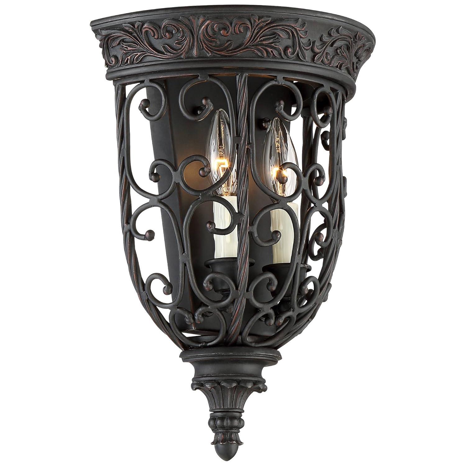 Franklin Iron Works French Scroll Rustic Wall Light Sconce Rubbed Bronze Hardwire 10 1/2" Fixture for Bedroom Bathroom Vanity Reading Living Room Home