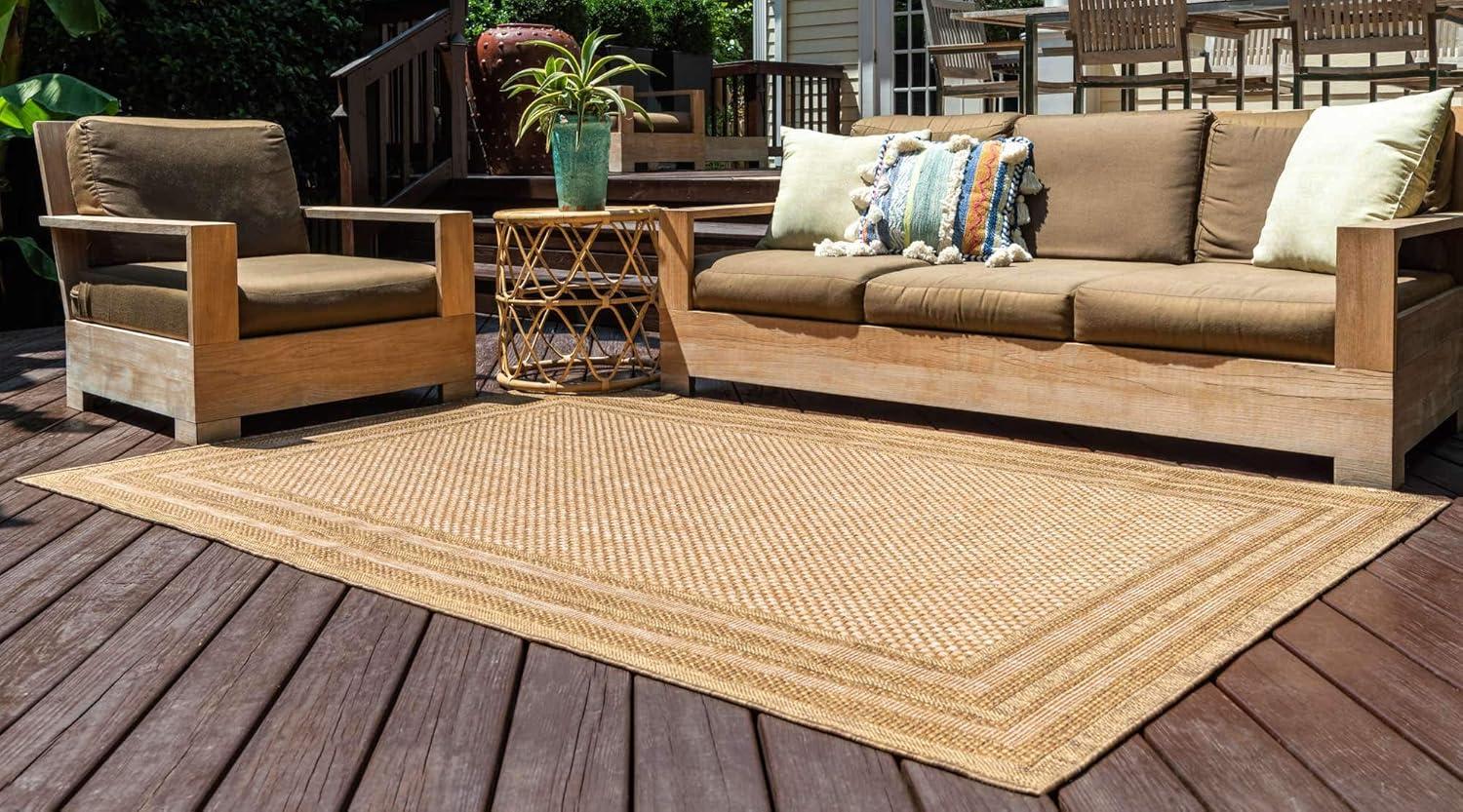 Easy-Care Reversible Outdoor Rug in Multi/Light Brown, Synthetic, Rectangular