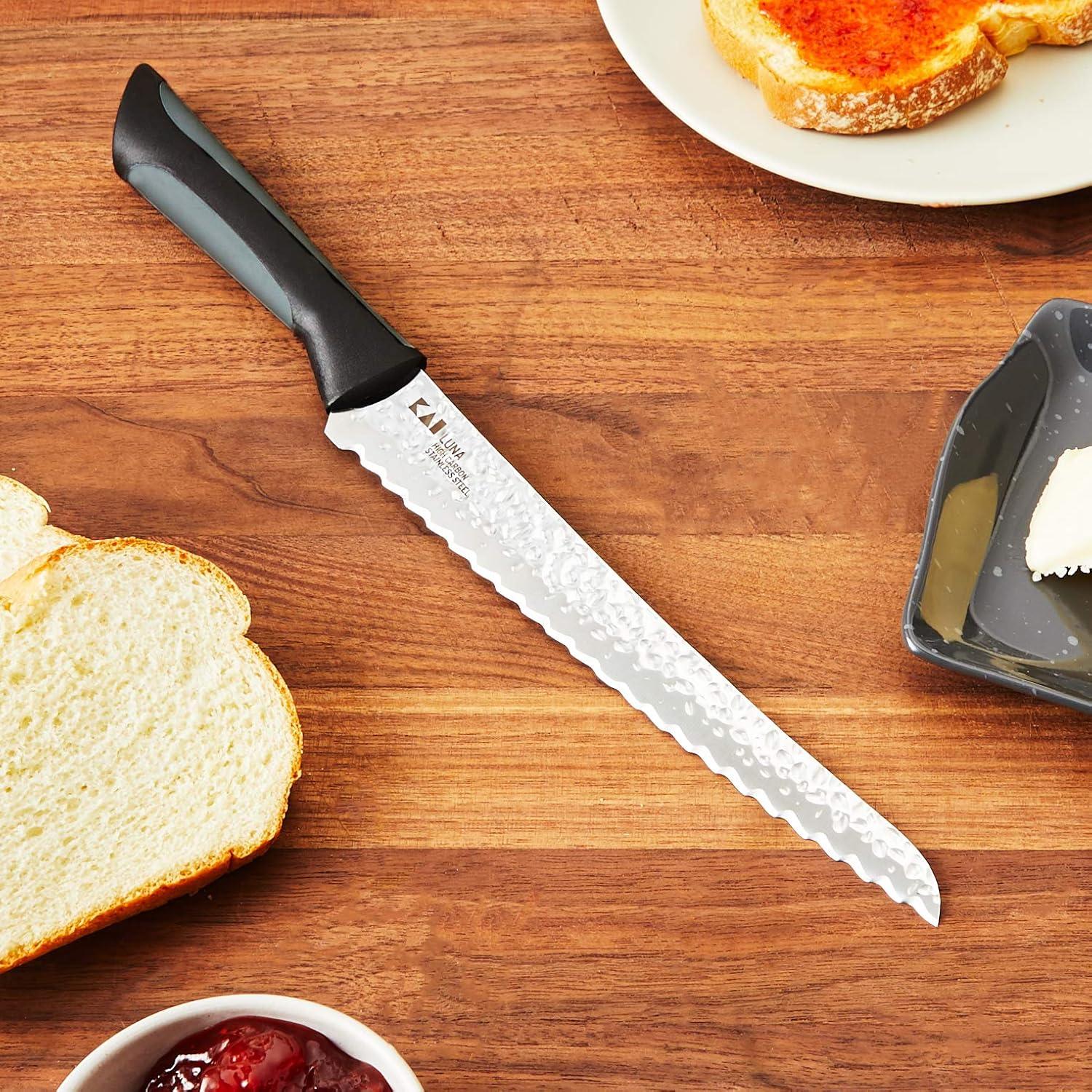 Kai PRO Luna Bread Knife 9”, Wide Serrations are Gentle on Bread, Comfortable Handle Offers Secure Grip in Wet Conditions Serrated Kitchen Knife