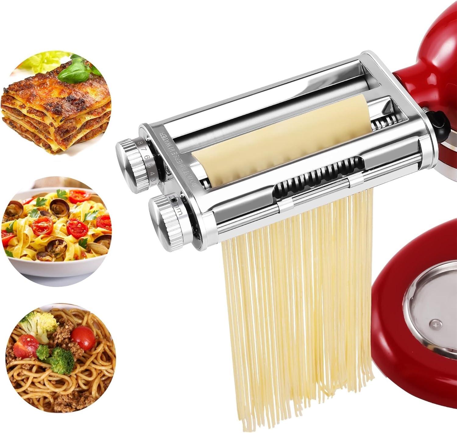 FavorKit Pasta Maker Attachment for KitchenAid Mixers,3 in 1 Set Included Pasta Sheet Roller, Spaghetti Cutter, Fettuccine Cutter Accessories and Cleaning Brush C43