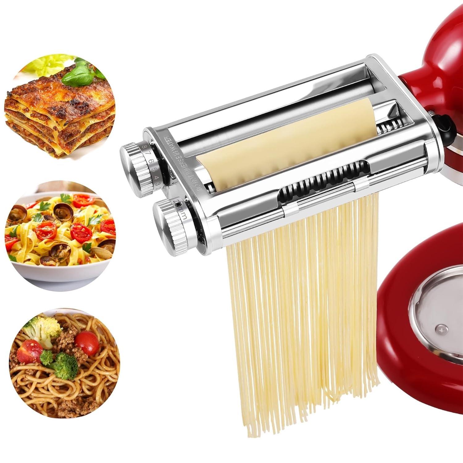 Pasta Maker Attachment for KitchenAid Mixers,3 in 1 Set Included Pasta Sheet Roller, Spaghetti Cutter, Fettuccine Cutter Accessories and Cleaning Brush