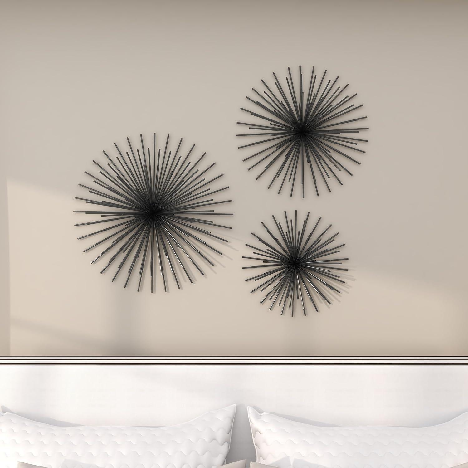 Set of 3 Metal Starburst 3D Wall Decors Black - Olivia & May: Contemporary Iron Artwork, Vertical Display