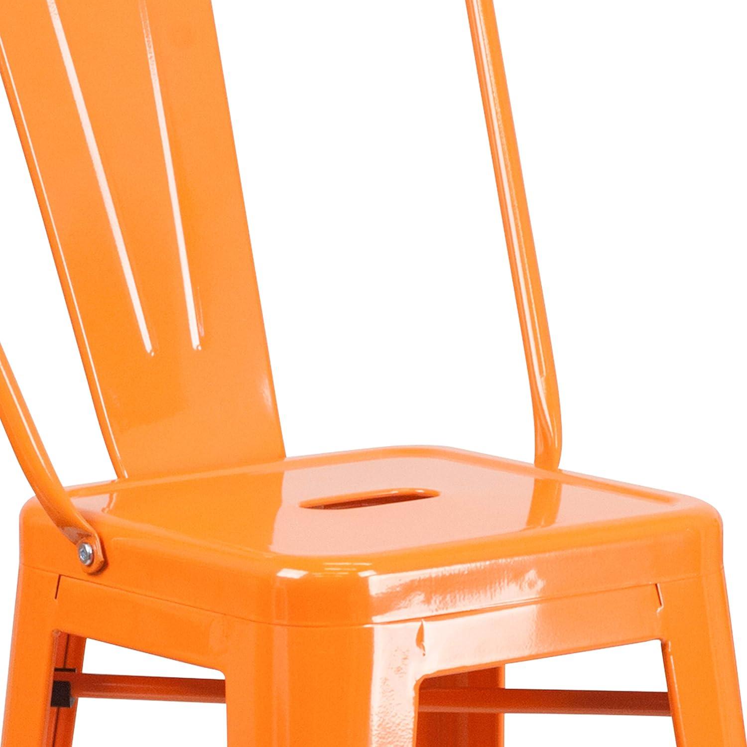 Flash Furniture Commercial Grade 30" High Orange Metal Indoor-Outdoor Barstool with Removable Back