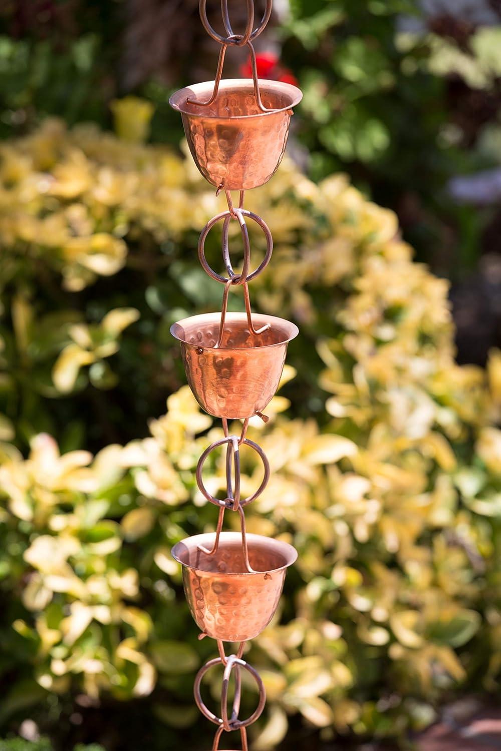 Monarch Rain Chains Pure Copper Hammered Cup Rain Chain Replacement Downspout for Gutters