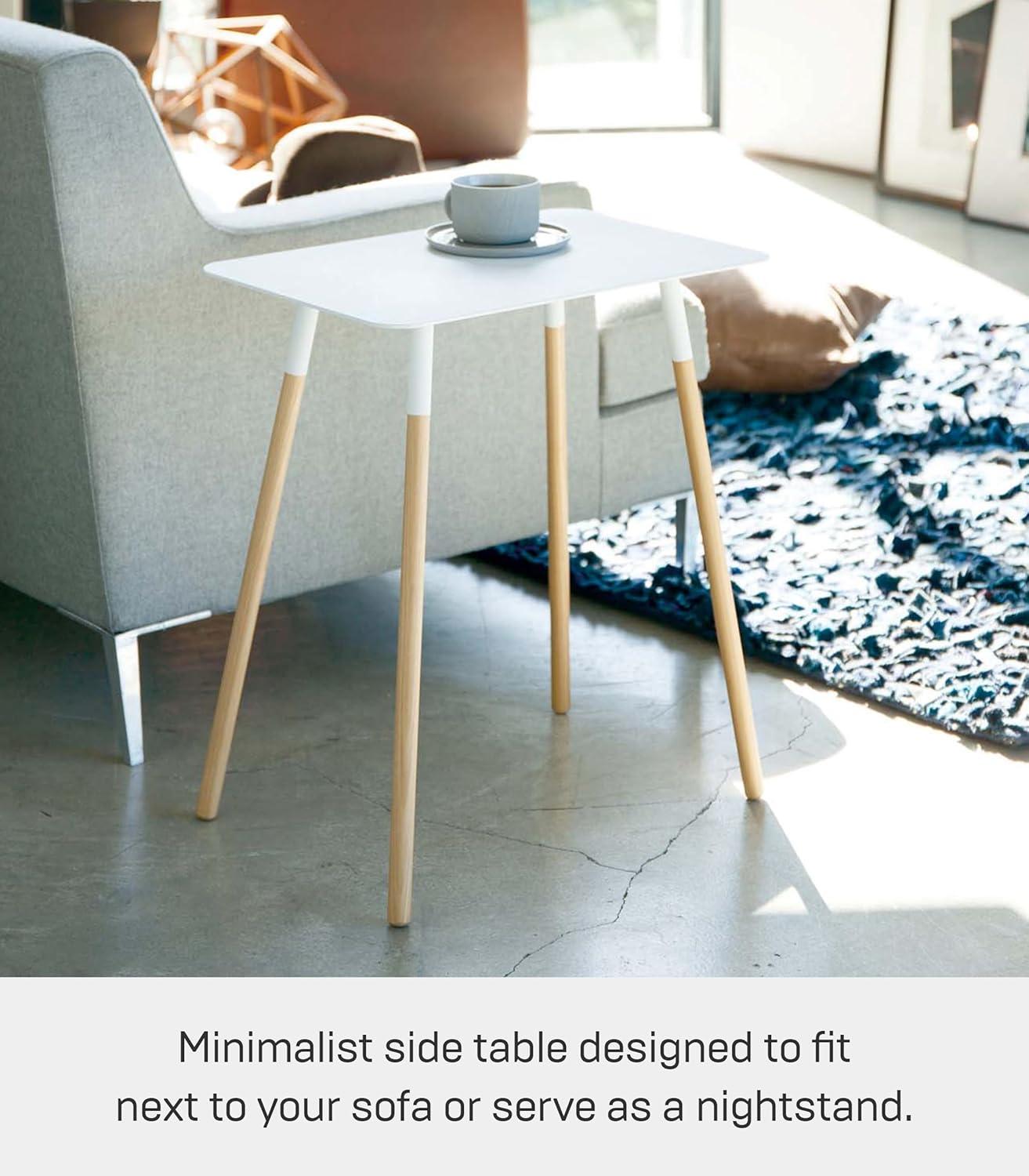 Yamazaki Home Modern Rectangular Side Table For Living Room Or Small Bedside Steel + Wood End Table