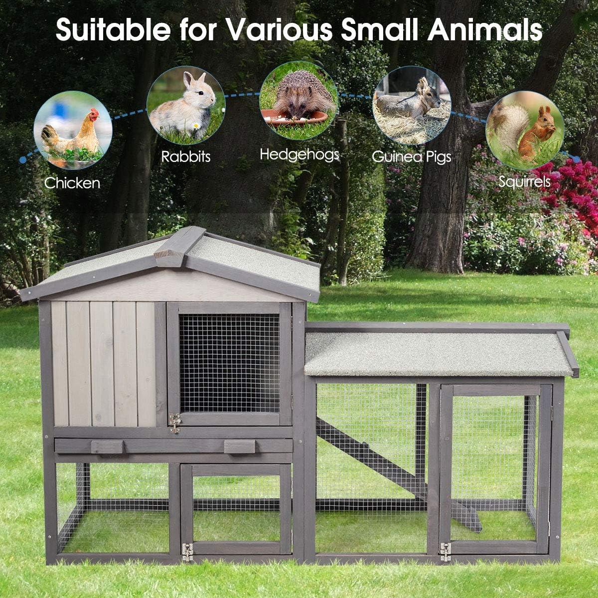 Gymax 58'' Wooden Rabbit Hutch Large Chicken Coop Weatherproof Indoor Outdoor Use Gray