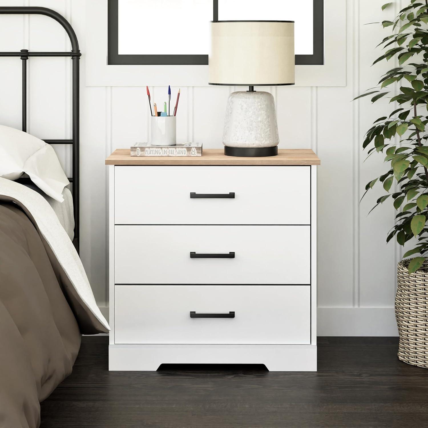 Prepac Rustic Ridge Farmhouse 3 Drawer Nightstand White/Oak