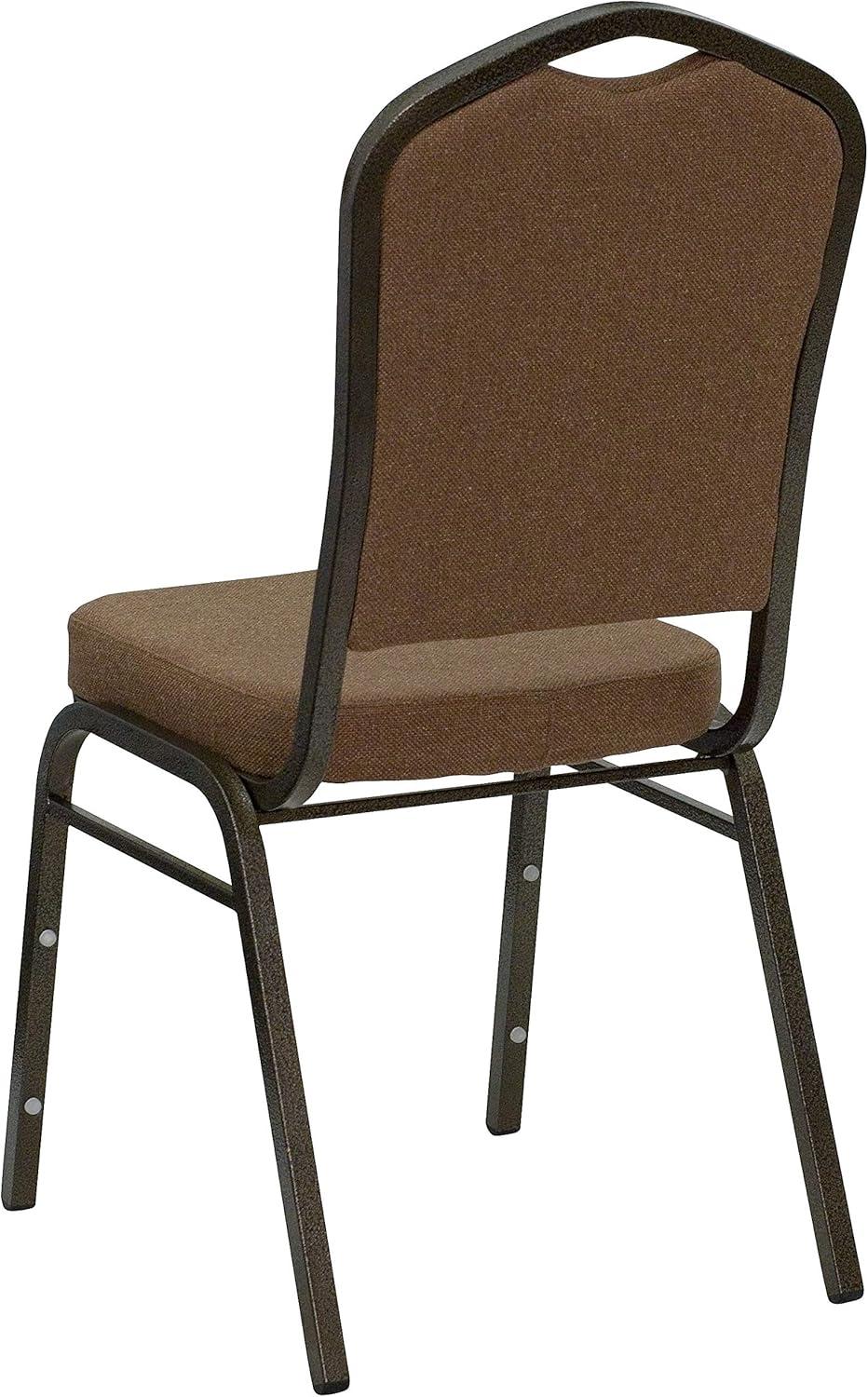 Elegant Crown Back Gold Vein Metal Side Chair in Coffee Fabric