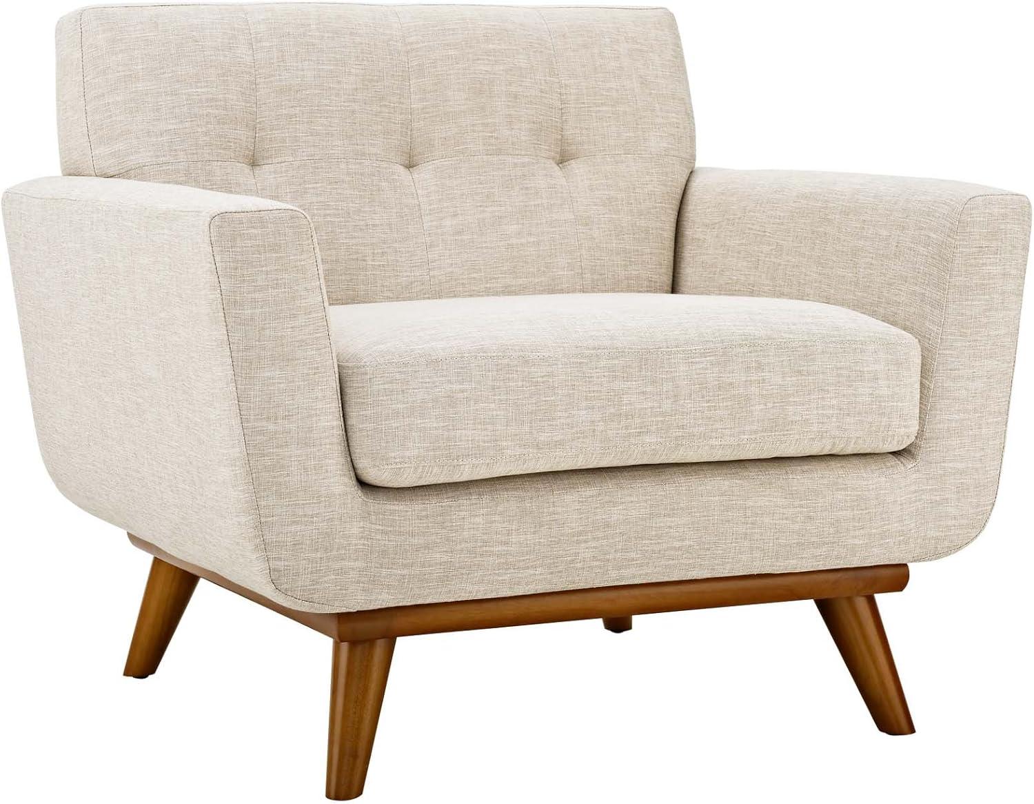 Engage Upholstered Armchair Beige - Modway: Comfortable Seating, Tufted Back, Wood Legs