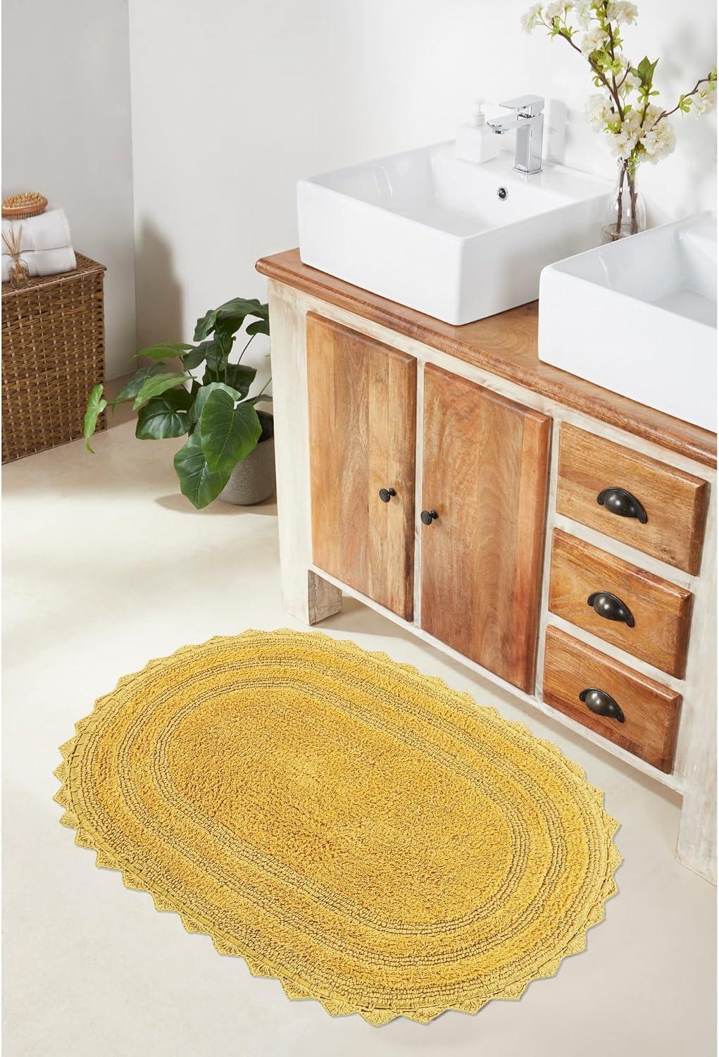 Better Trends Lilly Crochet 100% Cotton Tufted Reversible Bath Rug 20" x 32" Oval - Yellow