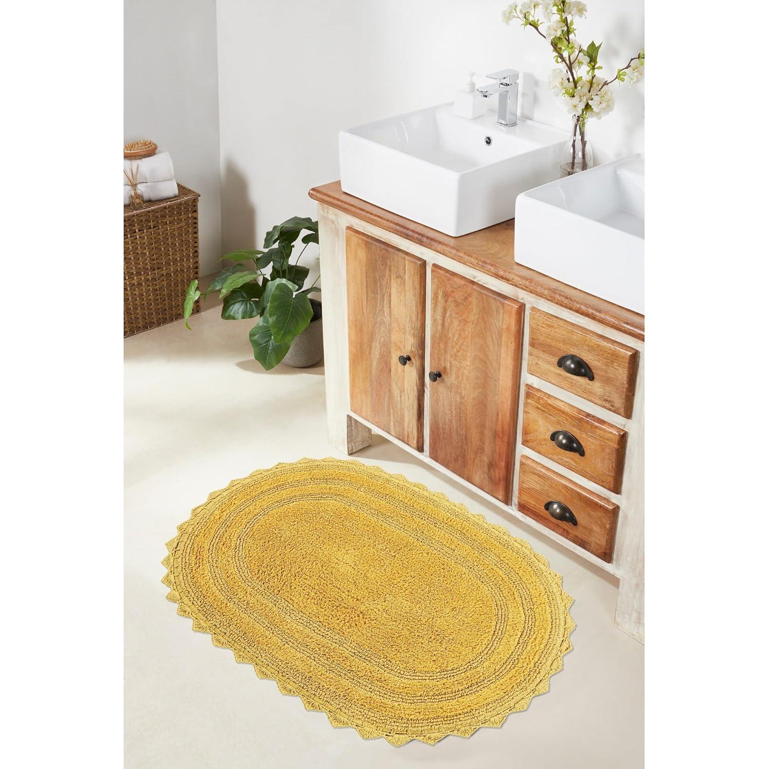 Better Trends Lilly Crochet 100% Cotton Tufted Reversible Bath Rug 20" x 32" Oval - Yellow