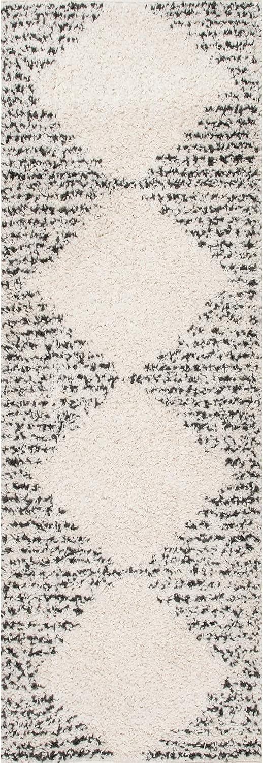 Nuloom Scarlette Diamond 2x6 Runner Shag Indoor Area Rug for Living Room Bedroom Dining Room Nursery Entryway Hallway, Off White/Charcoal