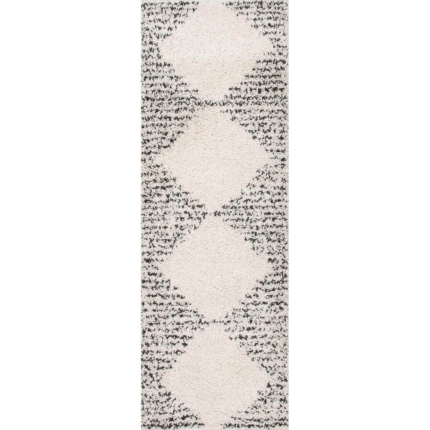 Nuloom Scarlette Diamond 2x6 Runner Shag Indoor Area Rug for Living Room Bedroom Dining Room Nursery Entryway Hallway, Off White/Charcoal
