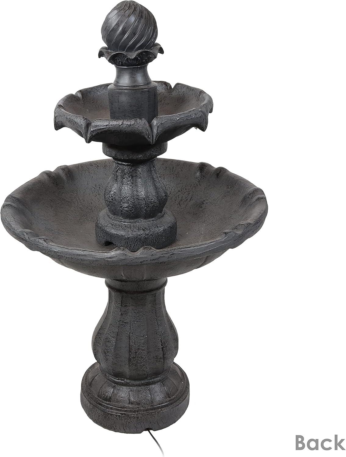 Sunnydaze Outdoor 2-Tier Solar Powered Water Fountain with Battery Backup and Submersible Pump - 35" - Black Earth Finish