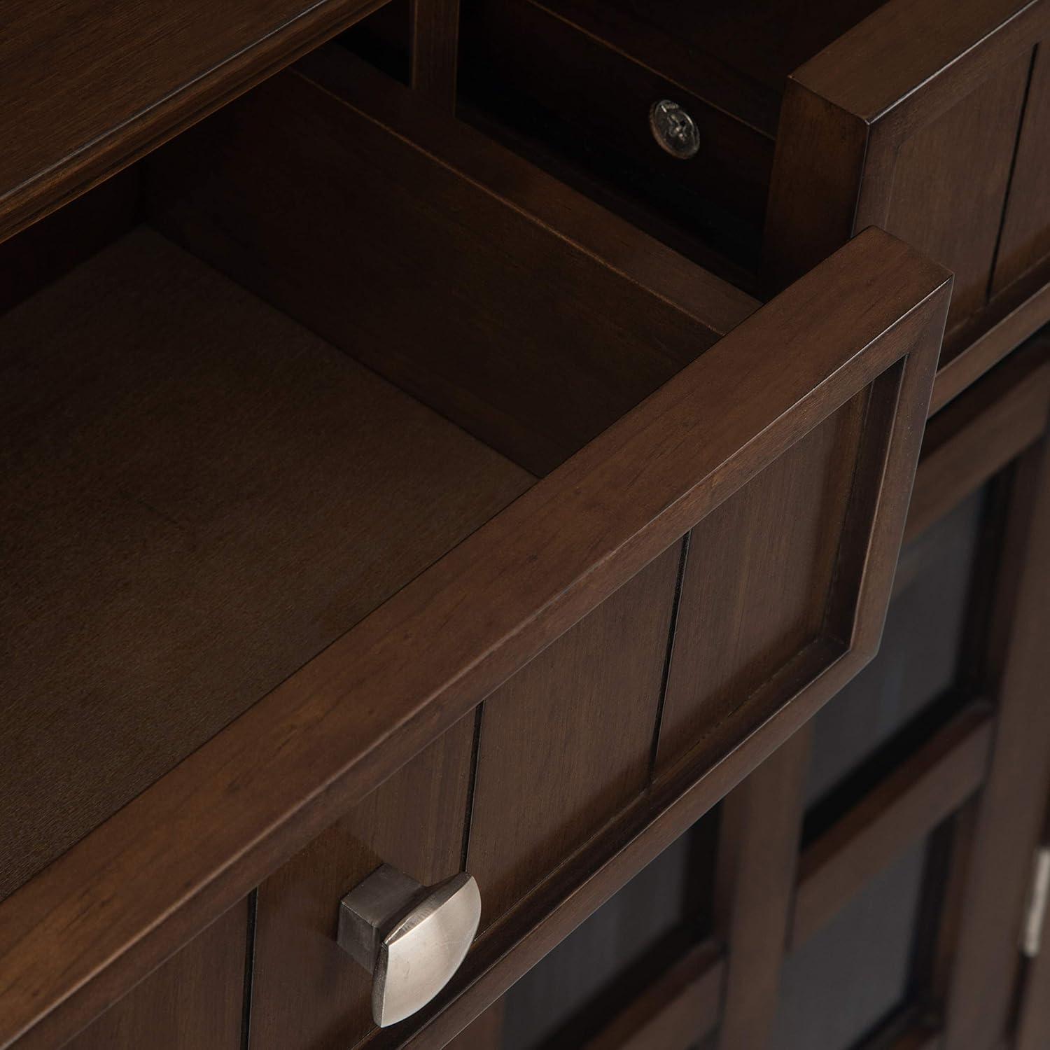 Simpli Home Acadian 36"W Solid Wood 2-Shelf Entryway Storage Cabinet with Glass Doors and 2 Drawers