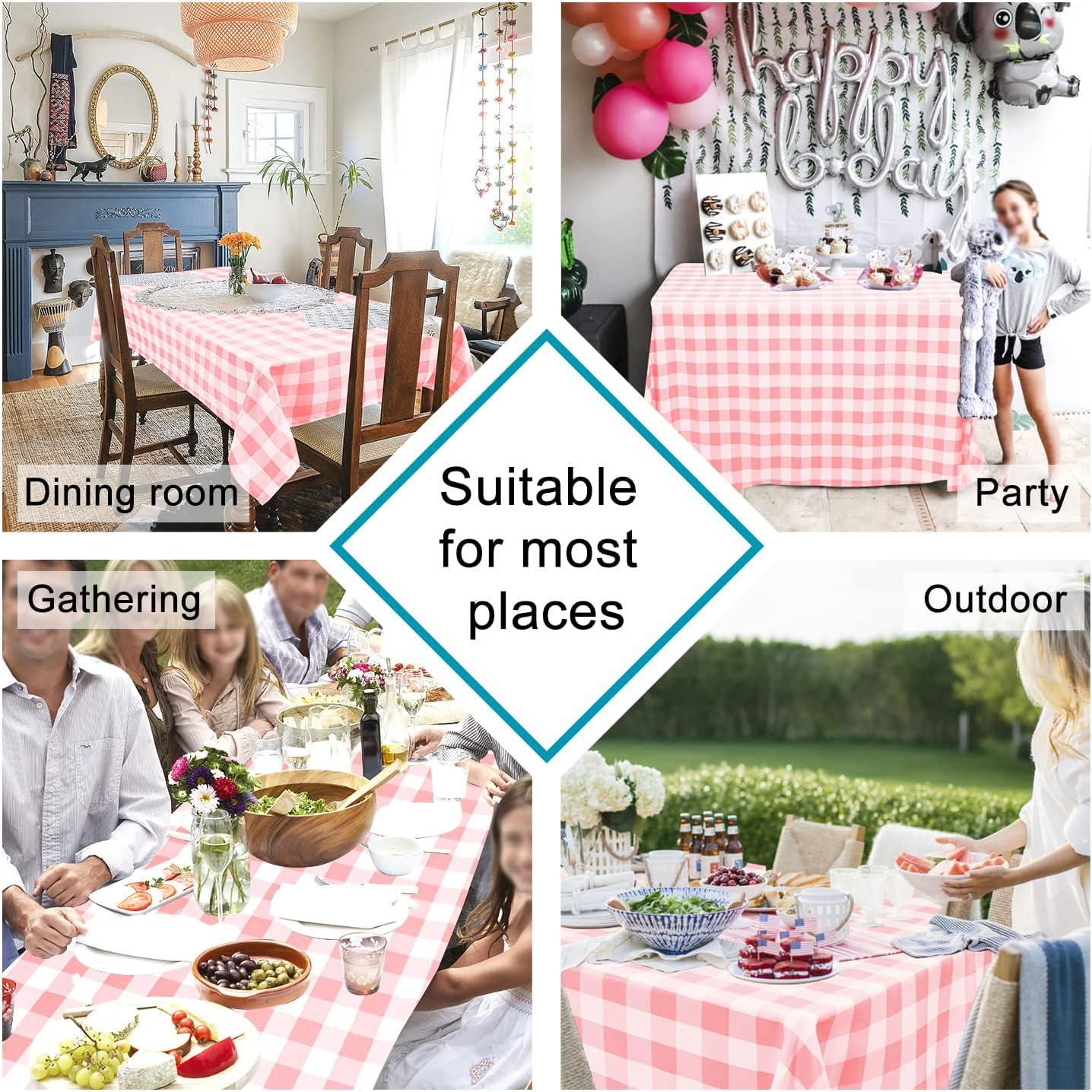 Hiasan Buffalo Plaid Tablecloth Square, 54 x 54 Inches - Waterproof & Washable Polyester Fabric Checkered Table Cover for Dining, Outdoor Picnic and Party (Pink and White)