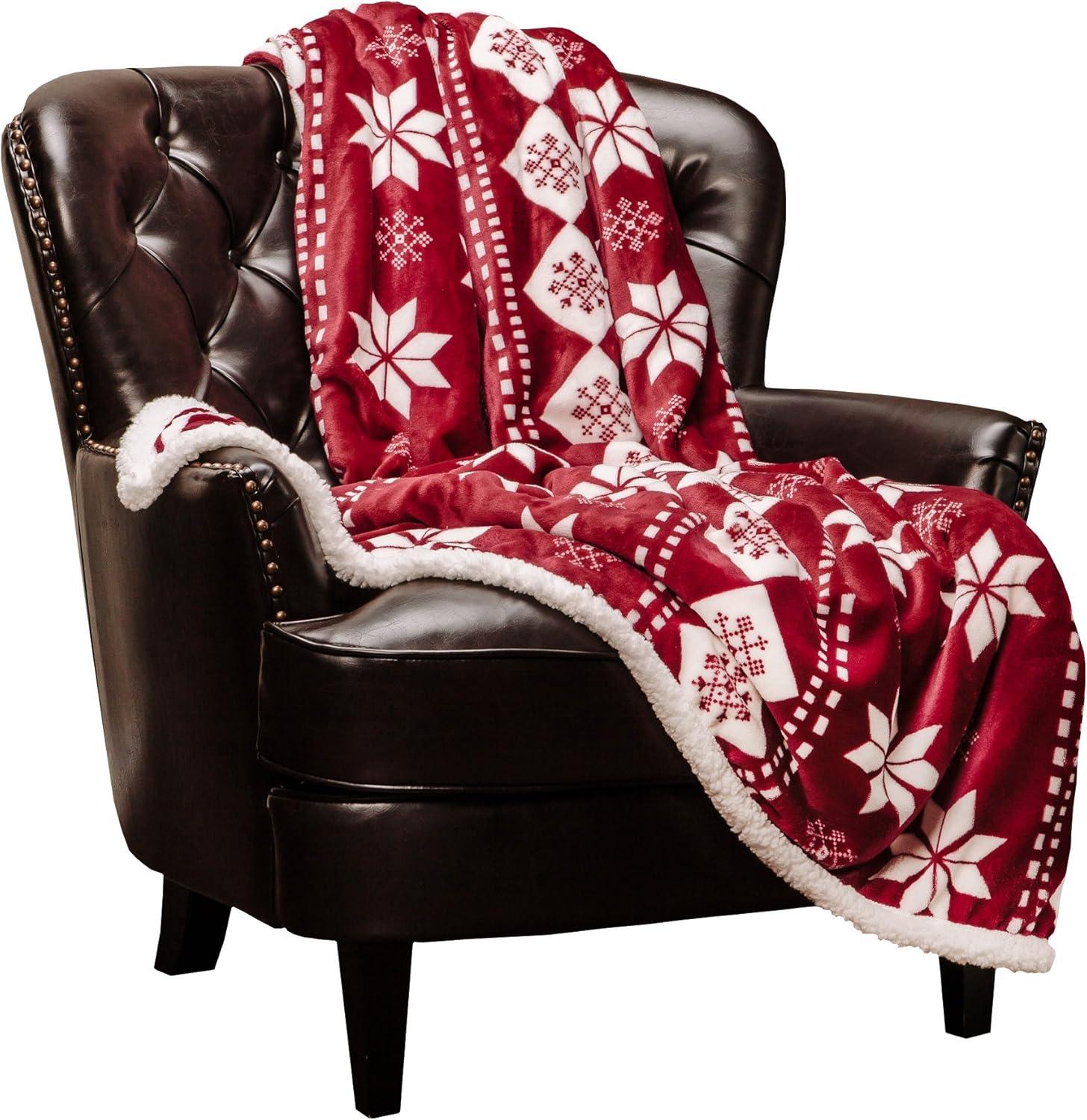 Chanasya Super Soft Fleece Sherpa Holiday Throw Blanket - Luxurious Snuggly Cozy Warm Hypoallergenic Vibrant Burgundy Red and White for Sofa Couch Bed Holiday Gift ( 50" x 65")- Machine Washable