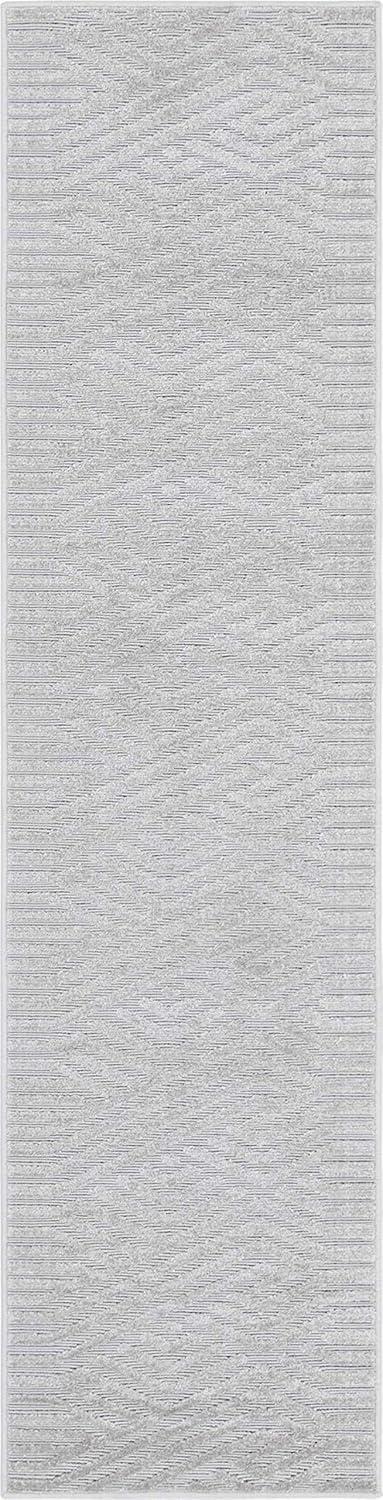 Gray Geometric Synthetic Outdoor Runner Rug 2' x 8'