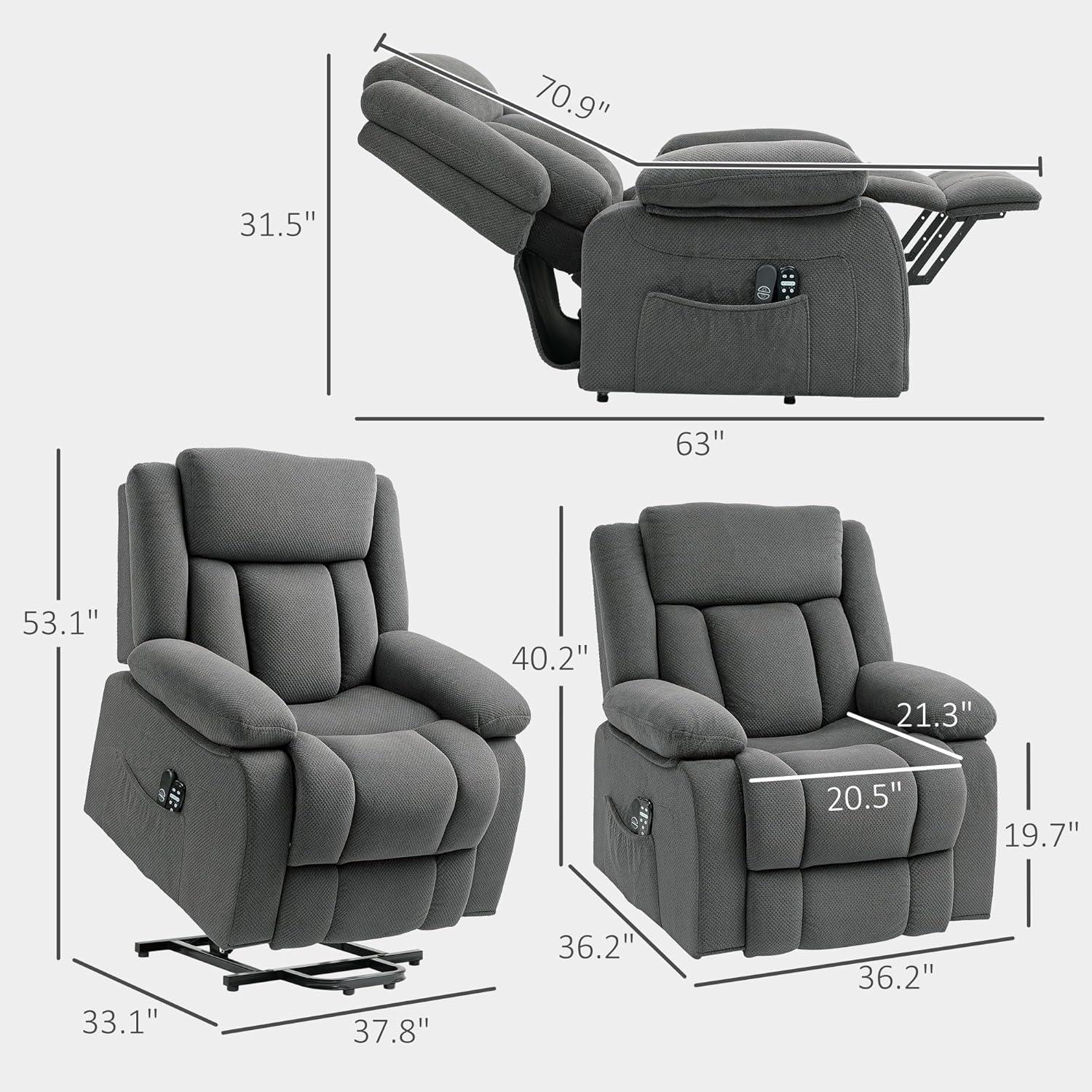 HOMCOM Power Lift Recliner Chair with Massage and Heat, Electric Lift Chair for Elderly, Gray