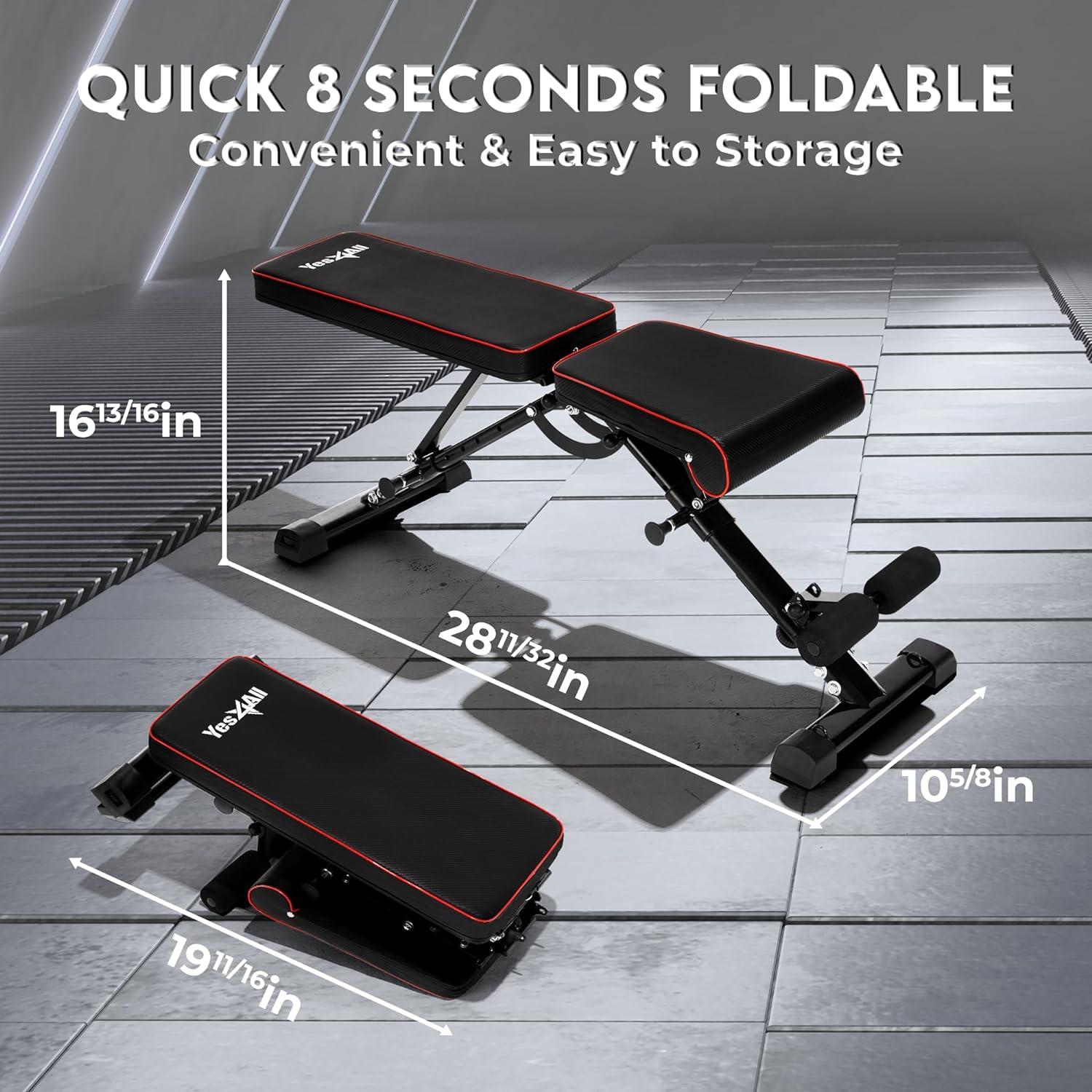 ‎Yes4All 880lb Capacity Adjustable Weight Bench, Foldable Workout Bench for Home Gym, Incline Bench with Innovative Stabilizing Frame