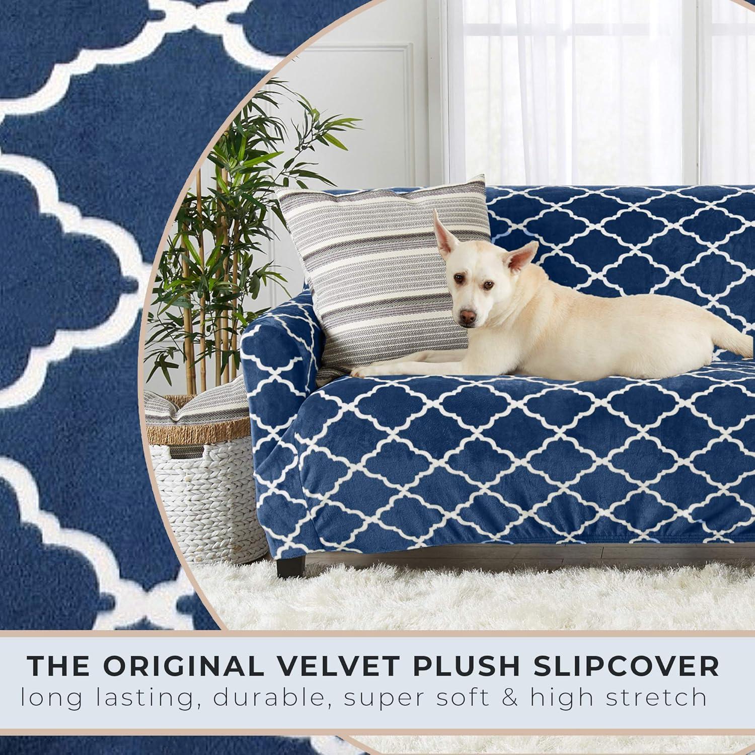 Great Bay Home Stretch Printed Washable Recliner Slipcover (Recliner, Navy)
