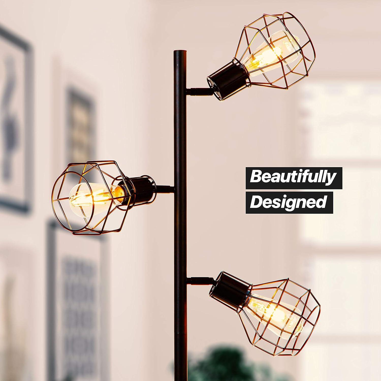 Robin 64 in. Industrial 3-Light Adjustable LED Floor Lamp with 3 Metal Cage Shades