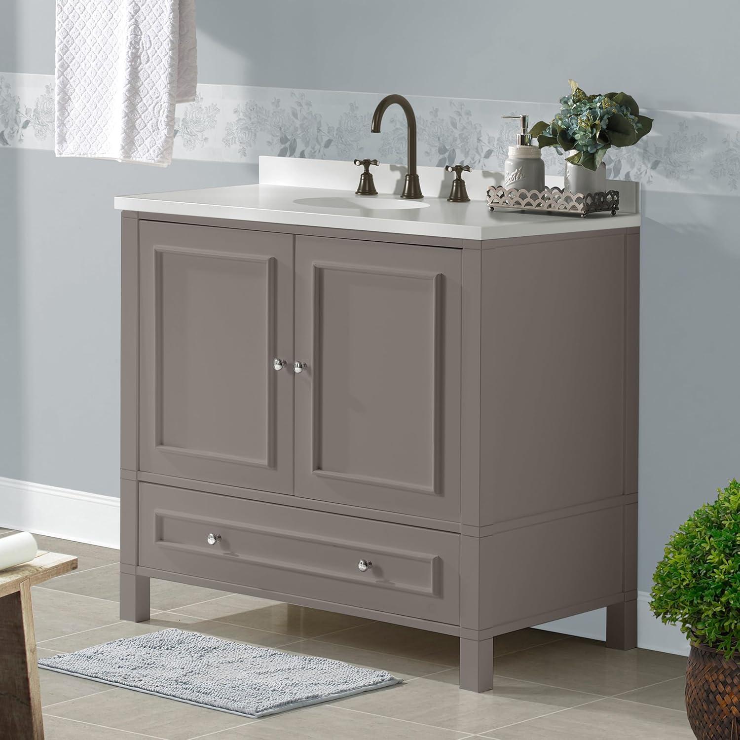 36" Williamsburg Vanity Cabinet Gray - Alaterre Furniture: Wood Frame, 1 Shelf, Universal Storage, 34.5" Depth